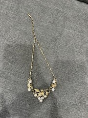 Coro Gold-Tone Floral Leaves Choker Necklace w/ Clear Rhinestones Vintage MCM