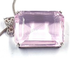 100 CT PINK Topaz Certified EMERALD SHAPE 925 Solid Silver Pendant Gems 5ATZ