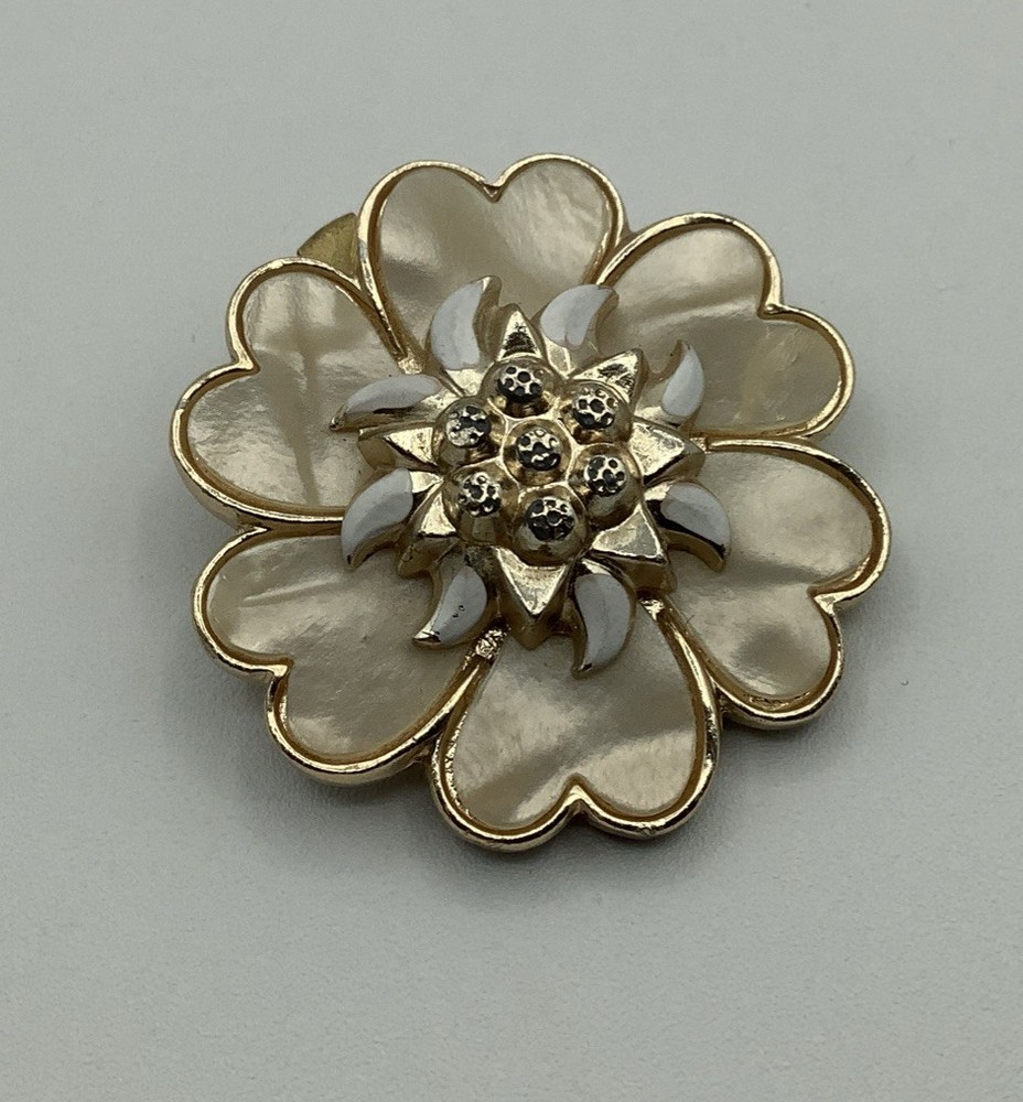 Vintage W Germany MOP Floral Scarf Dress Clip Brooch 1.5 in. West Germany Heart