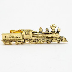 Train AT SF RR Atchison Topeka and Santa Fe Railway Gold Tone Vintage Tie Clasp