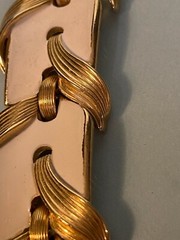 Vintage Trifari Gold & White Chevron Enamel Bracelet EXCELLENT