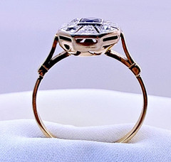 Vintage 18ct Yellow Gold Sapphire Diamond Ring Art Deco Octagonal Size 8
