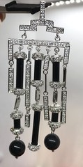 Vintage 925 Sterling Silver Black Onyx Clear Cubic Zirconia Pave Bold Pendant