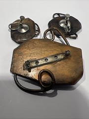 Vtg Copper Modernist Brutalist Abstract Brooch Pin And Screw Earrings Set