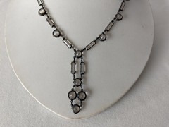 Art Deco 1920s Open Back Crystal Rhinestone Necklace Silver Tone Drop 15″