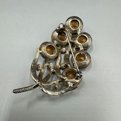 Vintage Watermelon Peacock Rivoli Rhinestone Brooch Silver Tone Blue Statement