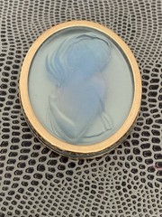 Lalique Blue Intaglio Cameo Brooch In Box