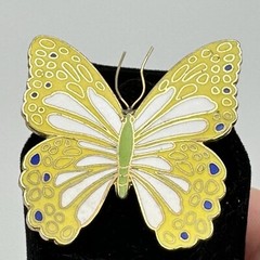 Yellow Green Blue White Goldtone Enameled Butterfly Brooch Pin