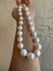 20” White Big Edison Pearl Necklace, 925 Sterling Silver