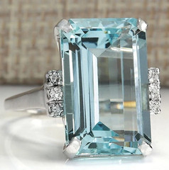 Transparent Huge Aquamarine With Genuine CZ Antique Art Deco Solitaire Fine Ring