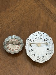 Vintage Western Germany Floral Enamel Brooch & Coral Tone Cabochon Brooch Lot!
