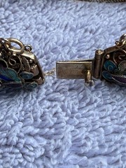 Chinese Export Silver Gilt Filigr Bracelet with Enamel and Tiger’s Eye Cabochons