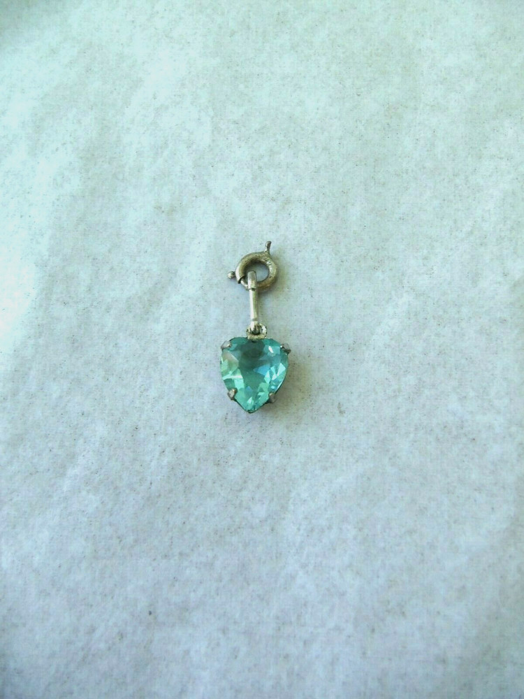 Vintage Aquamarine Blue Stone Heart Shaped Charm Pendant! MARCH BIRTHSTONE!
