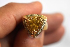 Beautiful 10K Solid Gold, Citrine, Diamonds and Yellow Topaz Ring Size 6