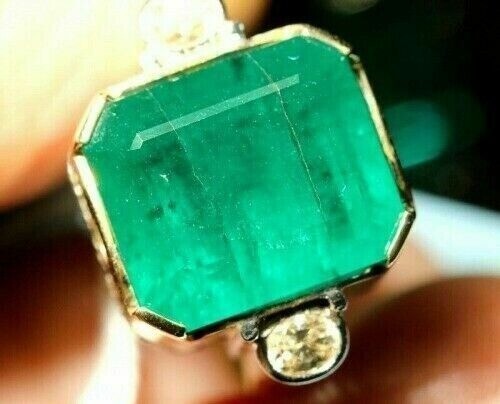Art Deco 4.90 Ct Natural Emerald Antique Vintage Wedding Ring 14K Yellow Gold FN