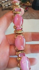 Vintage Pink Glass Costume Brooch, Earrings, Bracelet