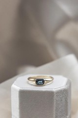 Emerald Cut Teal Sapphire Ring 925 Sterling Silver Chevron Engagement Ring