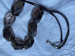 Vintage Smoky Quartz Chunky Necklace Black Cord 925 Clasp