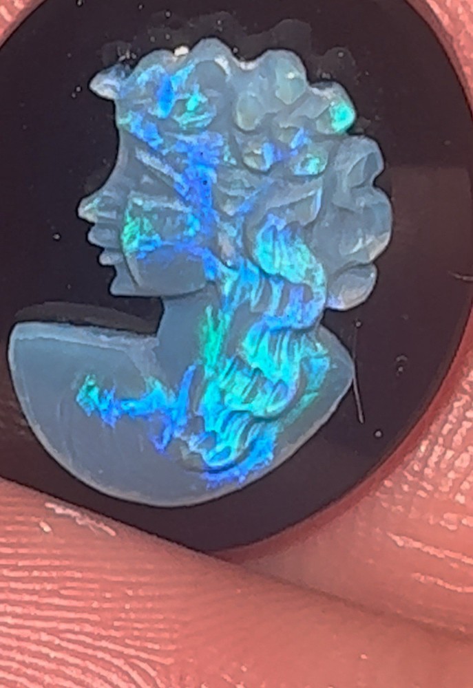 Vintage/Antique 20×15 Natural Solid Hand carved Australian Opal Cameo on Onyx