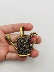 Vintage Adorable Gold Tone Floral Cottagecore Nature Garden Watering Can Pendant