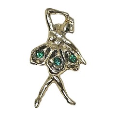 Vintage Gold Tone Green Rhinestone Ballerina Brooch 1 5/8″ Length