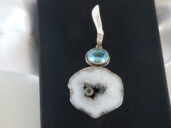 Huge Sterling Silver 925 Natural Heated Blue Topaz Modernist Pendant
