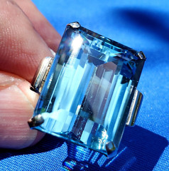 Original LONDON blue Topaz Deco Engagement Ring Vintage Statement 14K WHITE GOLD