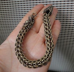 Brass Double Dragon Head Chain Men Bracelet Vintage Biker Jewelry