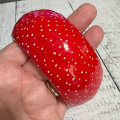 Vintage Erwin Pearl Polka Dot Bangle Bracelet Red White Resin Signed Jewelry 80s