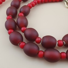 Venetian Red WhiteHeart Trade Glass Beads Necklace 12.6mm x 11.4mm & 6-7mm