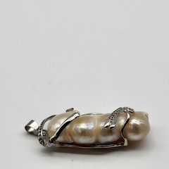Stunning Baroque Pearl White gold plated Pendant Modernist whimsical bold
