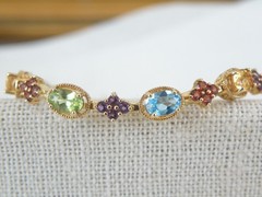 Zales 18K Gold on Sterling Silver 925 Multi Gemstone Tennis Bracelet Fits 7.5″