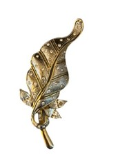 Vintage Gold Tone Rhinestone Leaf Brooch 3.5 inches
