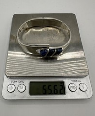 Mexico Sterling Silver 925 Soladite Stone Bracelet Bangle Sz 63mm X 45mm