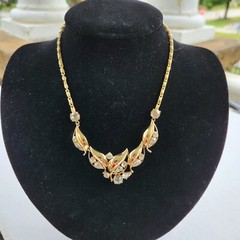 Hess-Appel NY Jolle 1940s Necklace Yellow Gold Plated Rhinestone Choker 15.25″