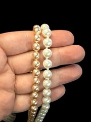 Vintage Couture Czech Republic Glass Faux Pearls 7mm Necklace Opera 54” Long!