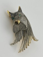 LG Linda Gal Scottish Terrior Green Rhinestone Eyes Brooch