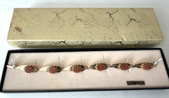Vintage Panel Bracelet Goldstone Rose Gold Tone Round Linked 7″ New Boxed