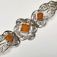 Vintage Baltic Amber Filigree Bracelet 1970s Melchior Cuff 17cm 6.7″