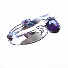 Vintage Art Nouveau MCM Art Deco Sterling Purple Amethyst Floral Spray Brooch
