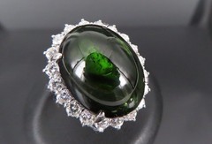 Massive 26.18ct Green Tourmaline 1.83ct Diamond 18K White Gold Ring Size 4.75