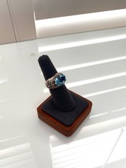 Vintage Sterling Silver Blue Glass Ring 925 CNA Thailand Size 6.5 Ornate Filigre