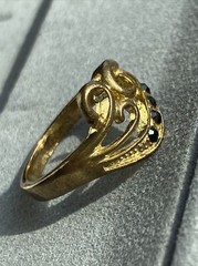 Vintage Black Crystal Rhinestones Openwork Swirls Scrolls Climber Ring Size 7.75