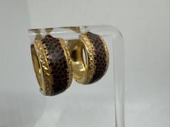 14k Yellow Gold Enameled Cheetah Leopard Print Hoop Earrings Vintage, 21mm, SLC