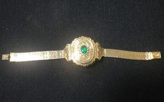 Wonderful 14kt Solid Yellow Gold Victorian Bracelet – Large Emerald w/Diamonds