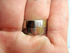 Estate 925 Sterling Silver Checkered 9mm Ring Band Silver Bronze Brass Sz 6 1/4