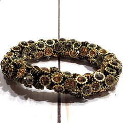 Amber & Clear Crystal Rhinestone Evening Wear Chunky Stretch Bracelet Gold Tone