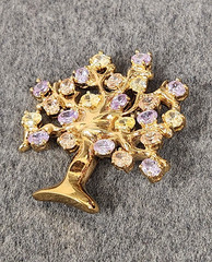 Francesca Visconti Gold Tone Tree of Life Lavender & Yellow Rhinestone Brooch