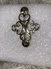 Opalescent Gemstone Gold and White Brooch with Filigree Design