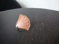 VTG HANDMADE NATURAL LACQUERED SEASHELL GOLD PLATED HINGED DRESS/SCARF CLIP